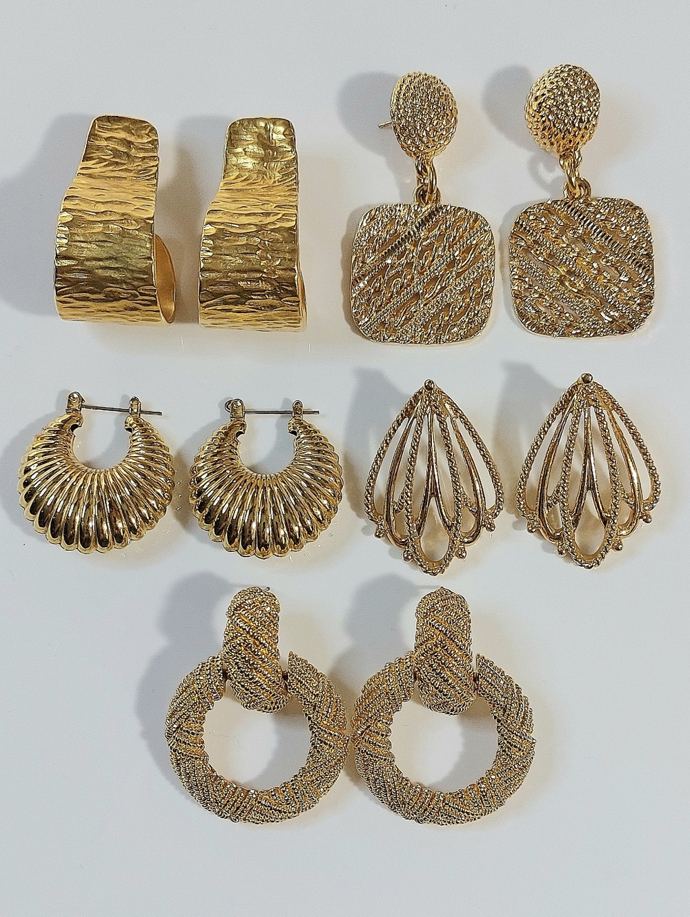 Gold Textured Statement Hoop Earrings Lot - Women Jewelry